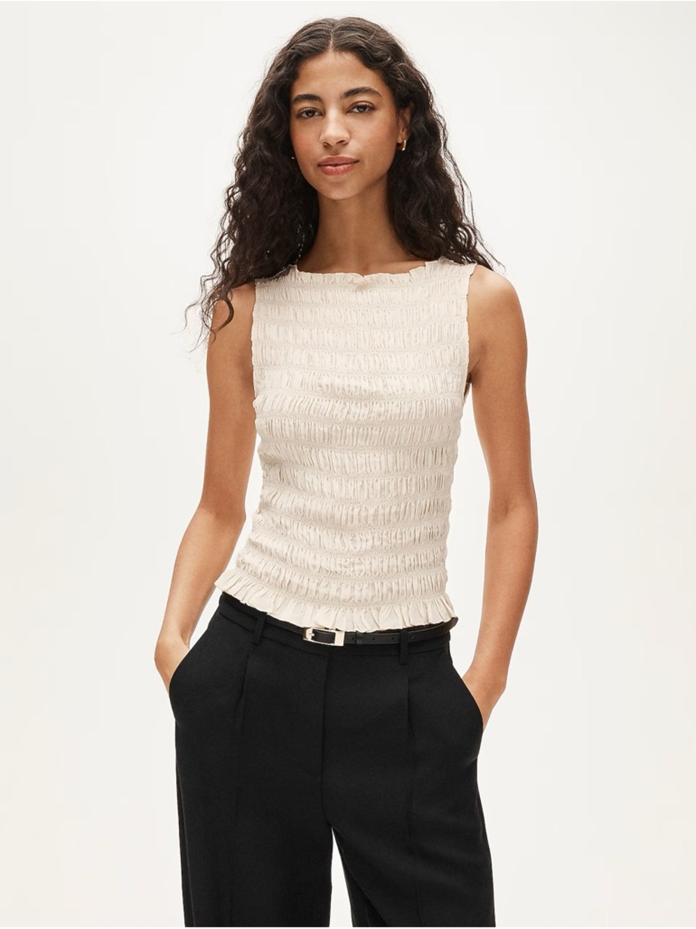 J. Crew Cream Smocked Sleeveless Tank Top with Ruffle Hem NWT